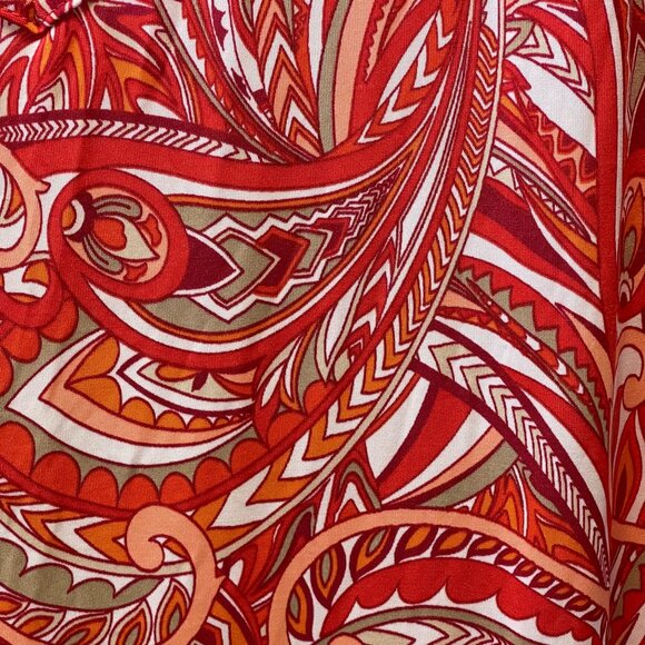 Ashley Stewart Paisley Print Dress 22/24 Vibrant Red & Orange short sleeves - Picture 3 of 9